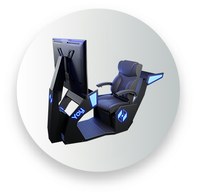 futuristic gaming chair and monitor setup with blue LED lighting